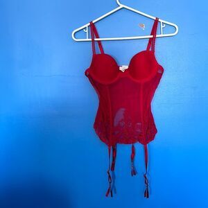 Secret Treasures Women’s Red Bustier Lingerie w/ Garters Size Small